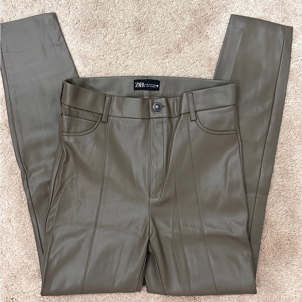 Zara faux leather pants in mocha color